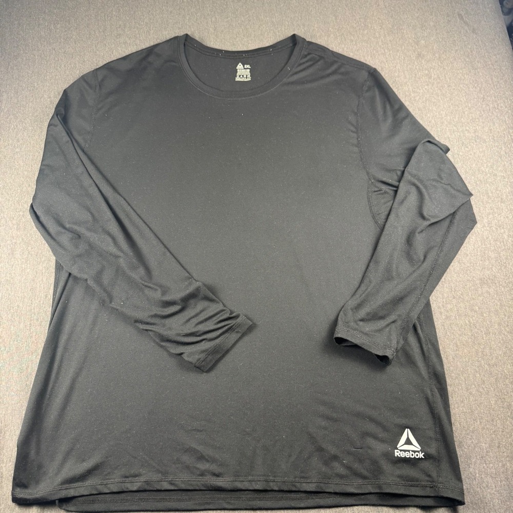 Reebok Mens 2XL Black Performance Long Sleeve Shirt Activewear Crew Neck 1468 - Picture 1 of 7